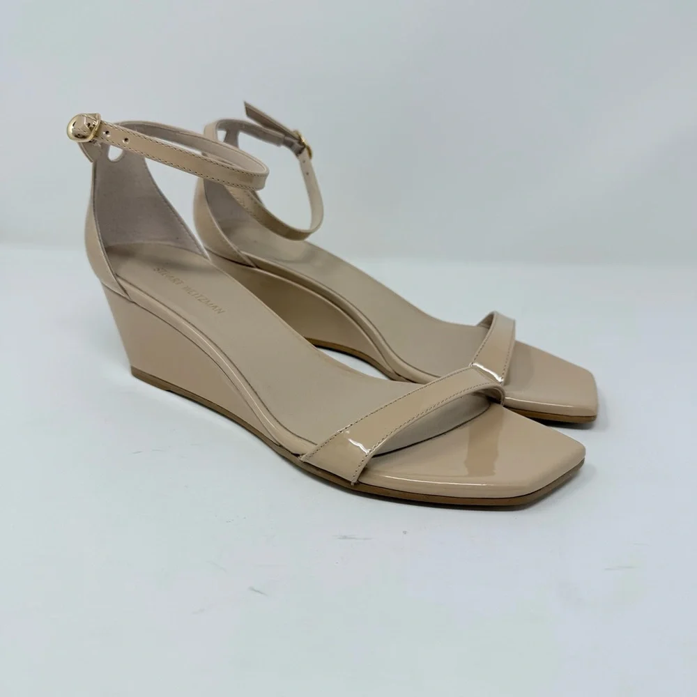 New Stuart Weitzman Nudistcurve 50 Wedge Sandal Nude Sz US 6.5 - Picture 3 of 13